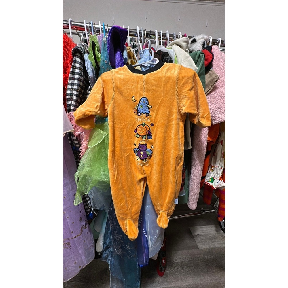 first moments trick or treat orange velvet jumpsuit 6-9